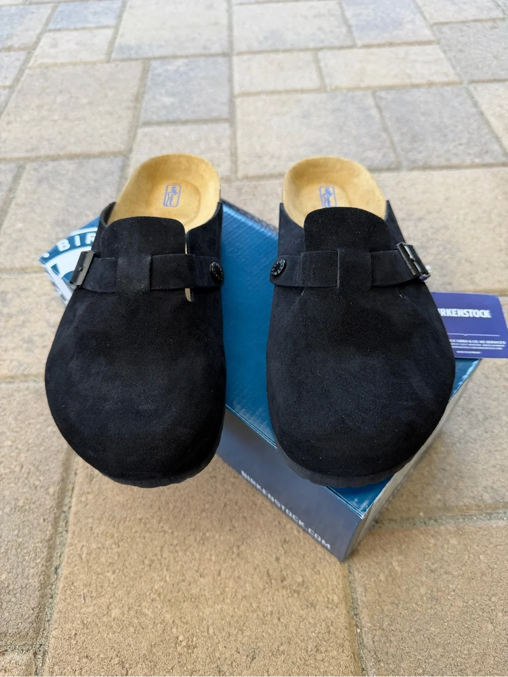 Birkenstock Boston Black Clogs Size Eu 41 Regular Suede Leather Slippers